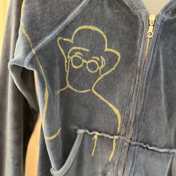 Lady Desigual Woman's Blue Velvet Velour Zip-Up Track Suit Top Hoodie Sz Med - Picture 2 of 7